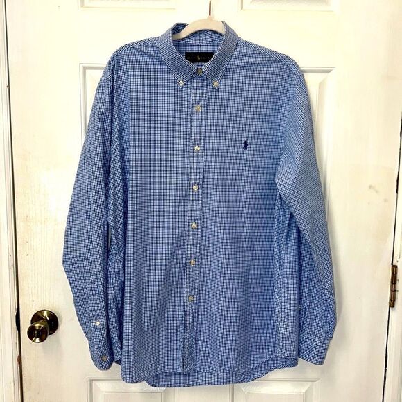Ralph Lauren Men’s XL blue checked blue pony button down long sleeve shirt - Picture 2 of 10